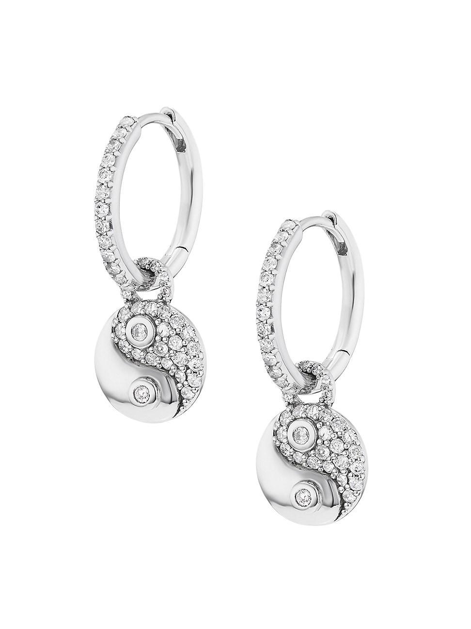Womens Yin Yang Sterling Silver & 0.53 TCW Diamond Huggie Hoops Product Image