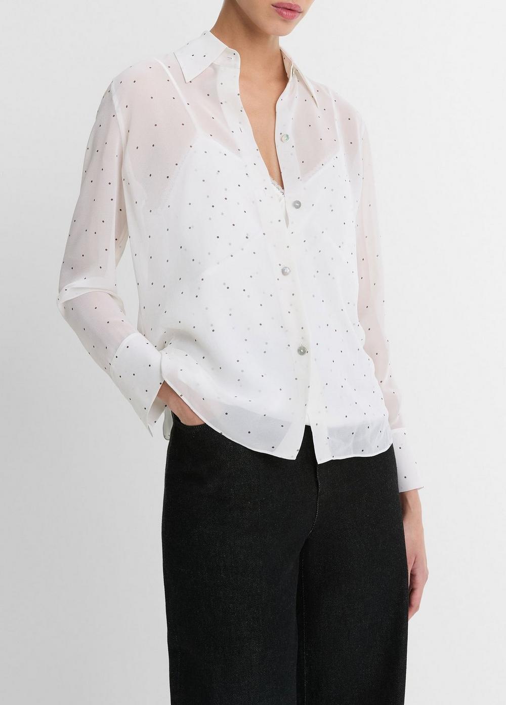 Womens Sheer Dot-Print Silk Lined Blouse, Off White/grey, Size S Vince Product Image