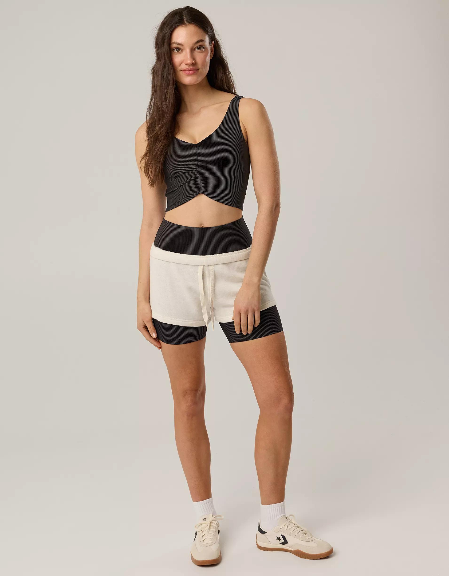 OFFLINE By Aerie Stripe Rib Ruched Low Key Sports Bra Product Image