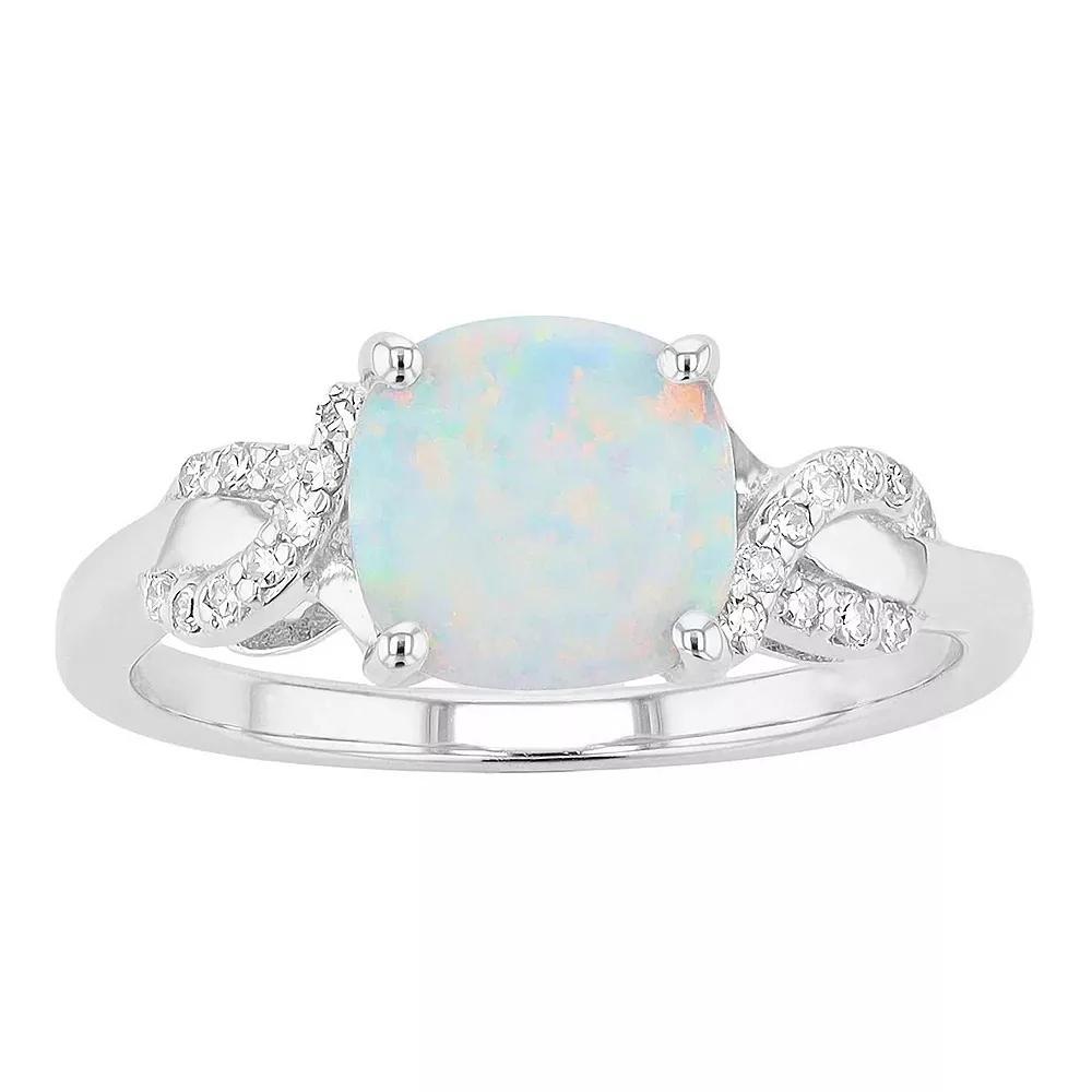 Gemminded Sterling Silver Lab-Created White Opal & 1/10 Carat T.W. Diamond Ring, Women's, Size: 6, Silver Tone Product Image