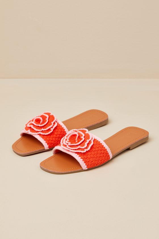 Simmy Orange Flower Slide Sandals Product Image