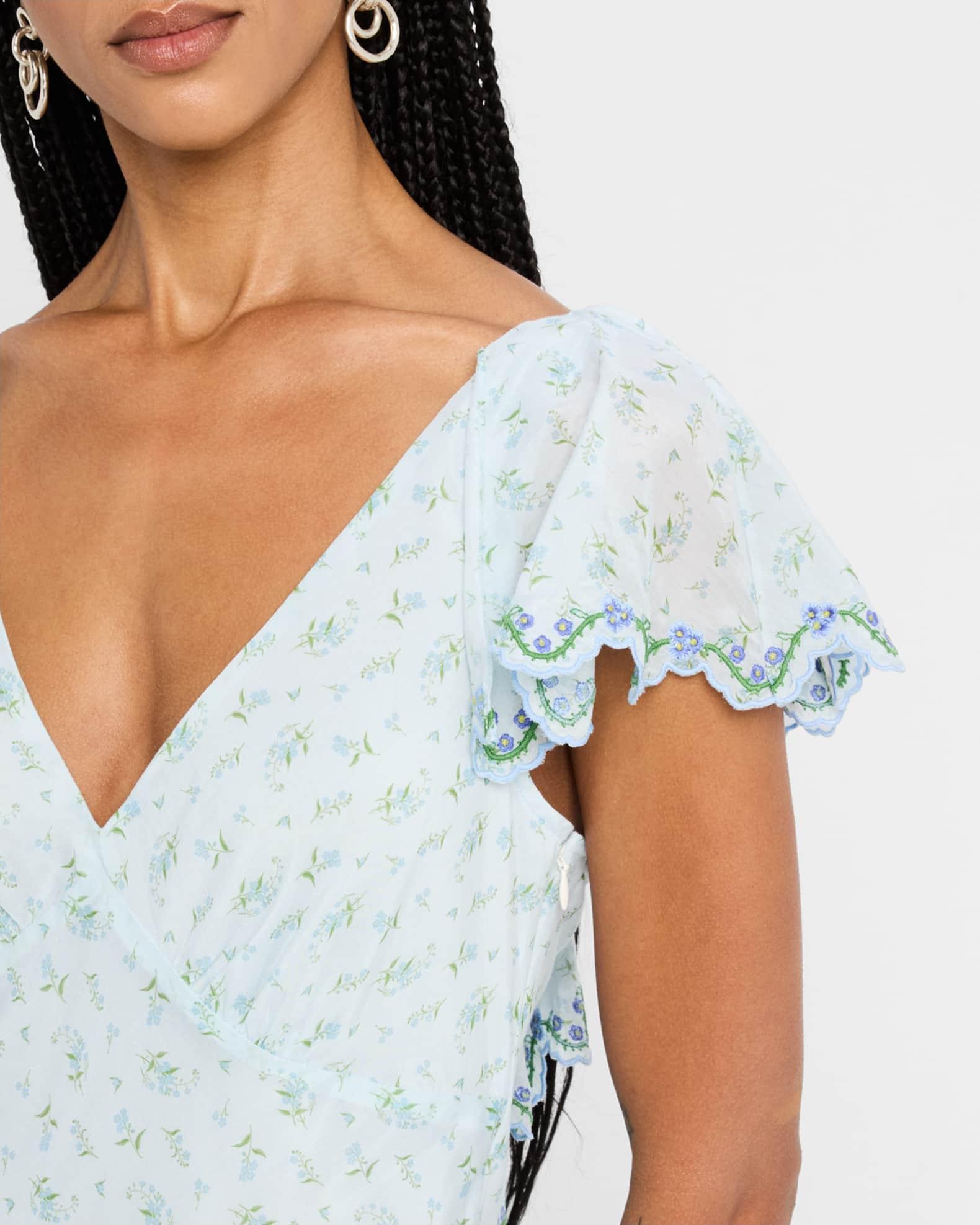 Mia Floral Flutter-Sleeve Midi Dress Product Image