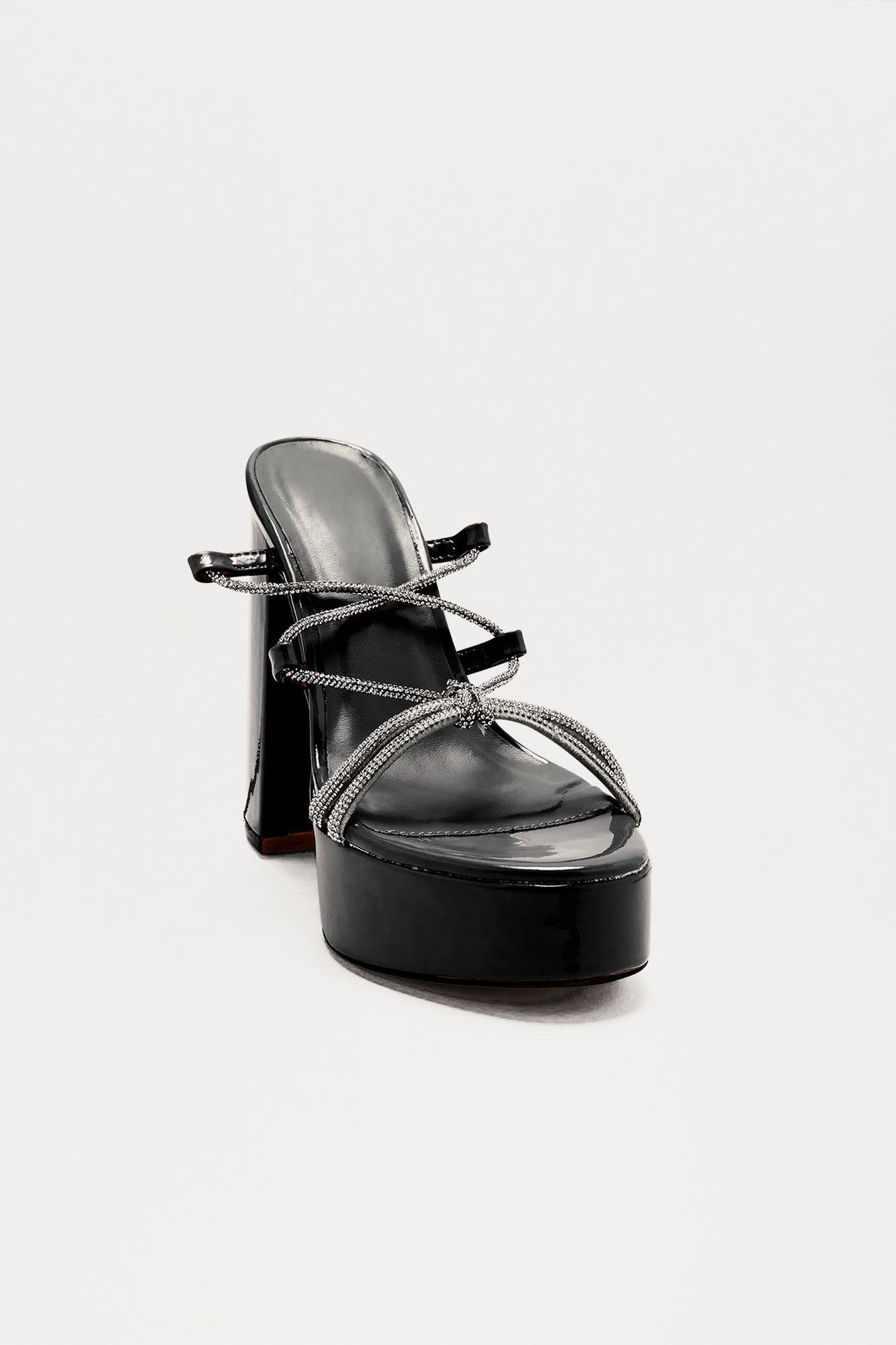Kerra Rhinestone Wrap Up Heels - Black Product Image