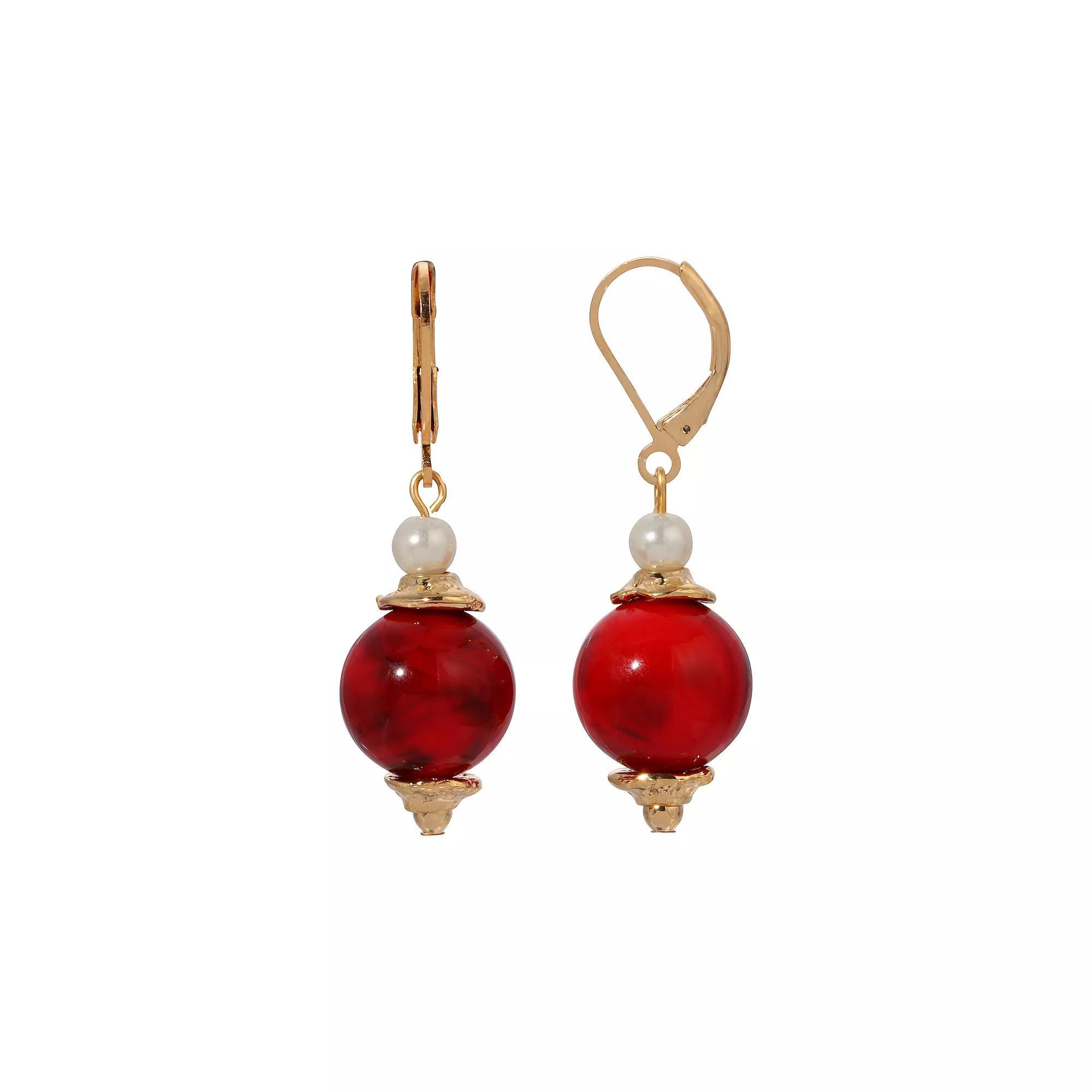 1928 Marbled Bead Drop Earrings, Womens, Red Product Image