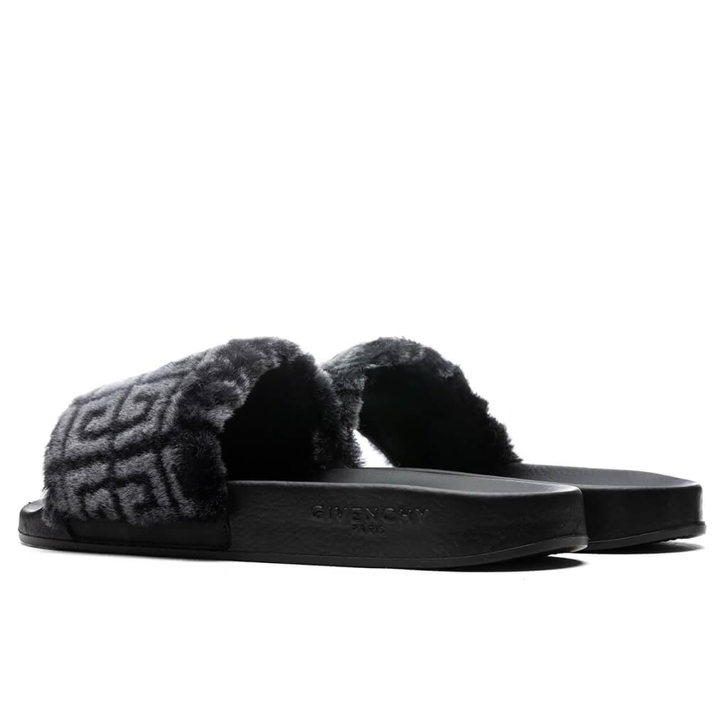 Leather Slide Flat Sandal - Black Male Product Image