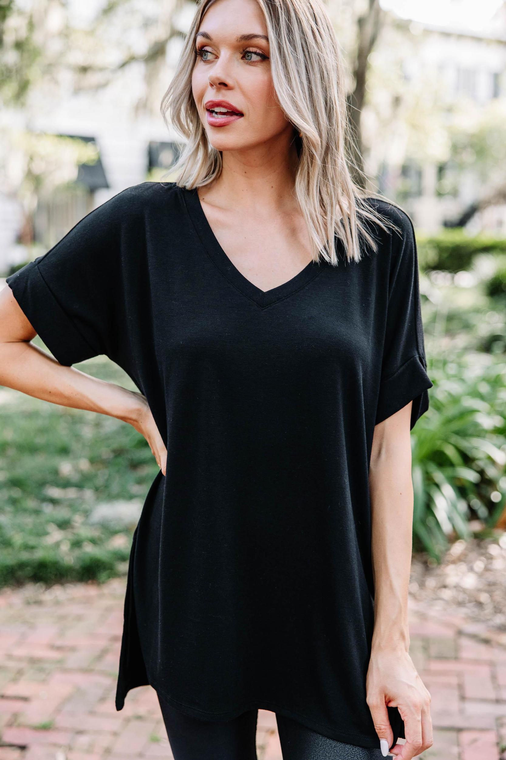 Make Your Life Easy Black V-neck Top Female Product Image
