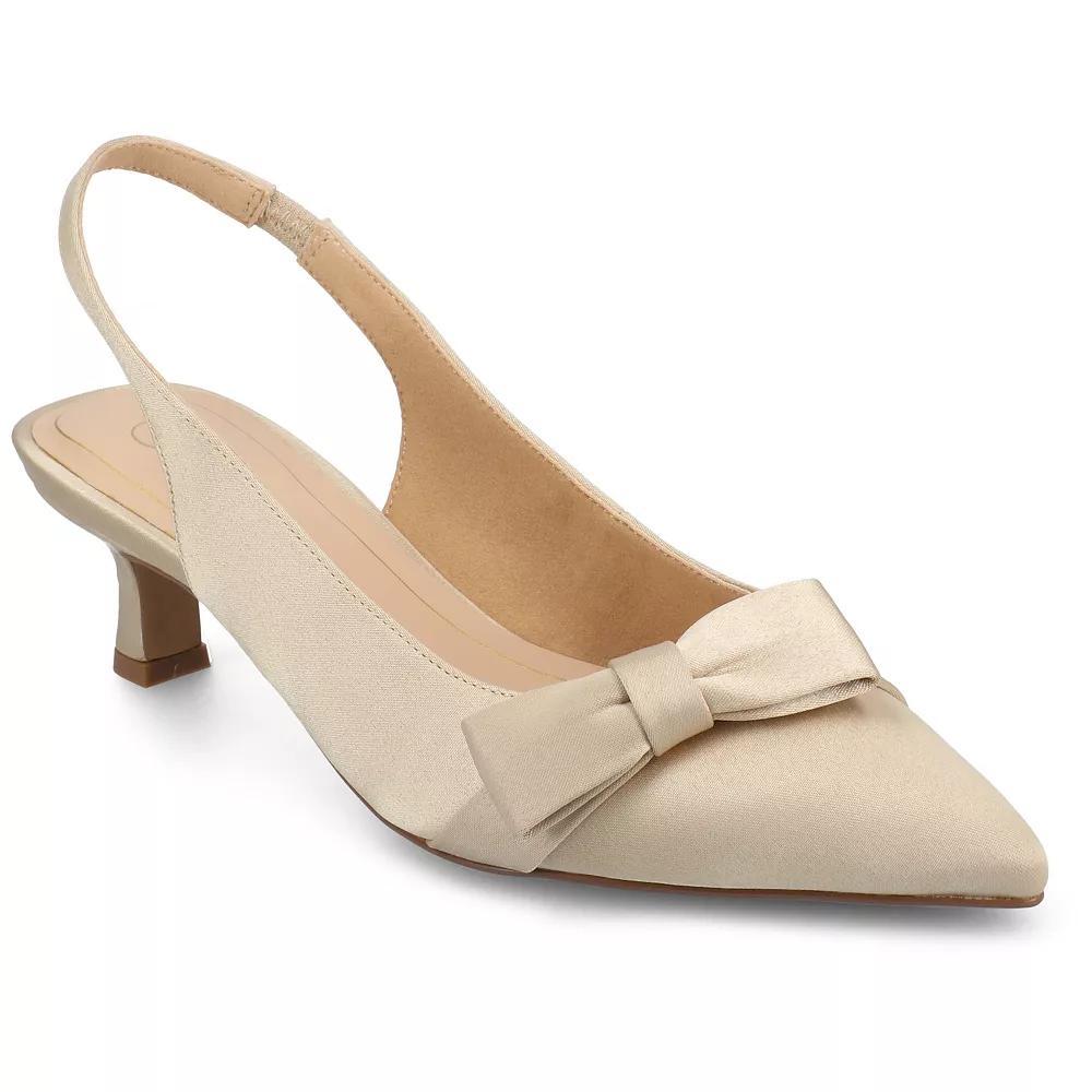 Journee Paloma Women's Sling Back Kitten Heel Pumps, Size: 12, Beige Satin Product Image