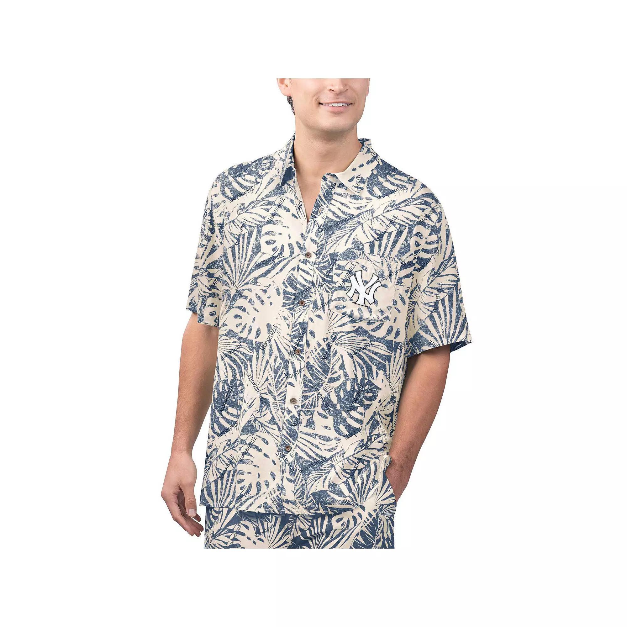 Men's Margaritaville Navy Houston Astros Monstera Print Party Button-Up Shirt, Size: Medium, Blue Product Image
