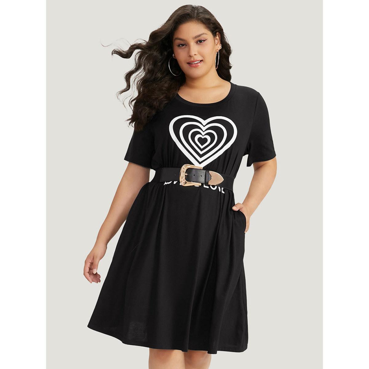 Plus Size Supersoft Essentials Heart & Letter Pocket Crew Neck Dress Black Women Casual Plain Curvy Midi Dress BloomChic 26/4X Product Image