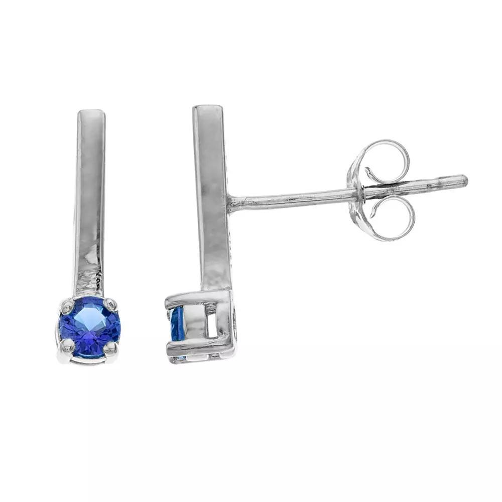 Aleure Precioso Sterling Silver Lab-Created Gemstone Bar Stud Earrings, Women's, Sterling Silver Green Product Image