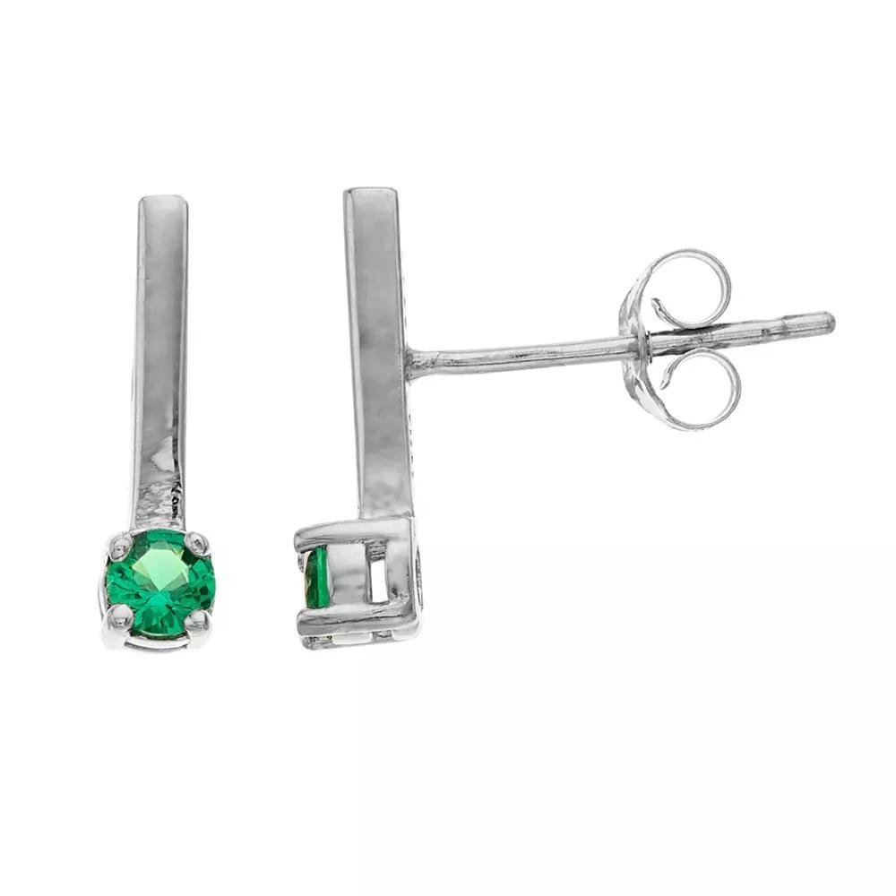 Aleure Precioso Sterling Silver Lab-Created Gemstone Bar Stud Earrings, Women's, Sterling Silver Green Product Image