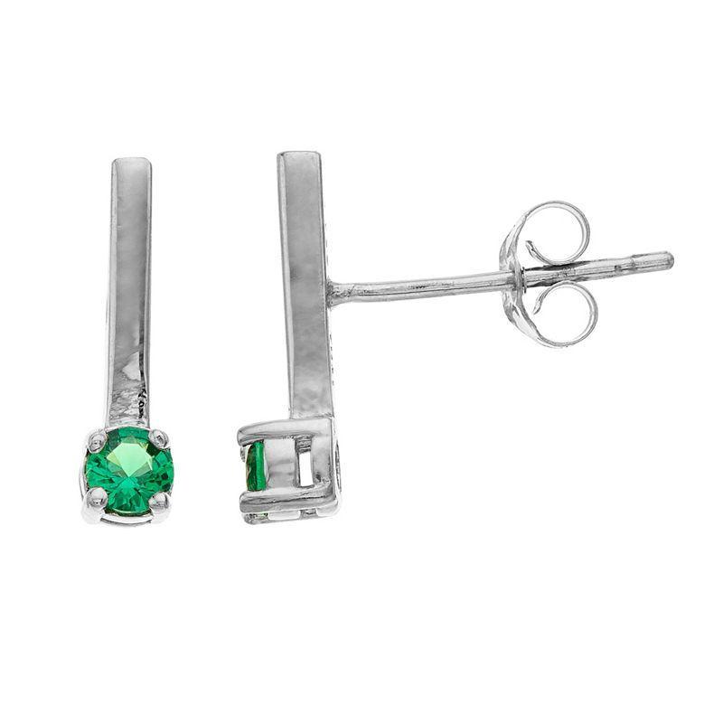 Aleure Precioso Sterling Silver Lab-Created Gemstone Bar Stud Earrings, Women's, Sterling Silver Green Product Image