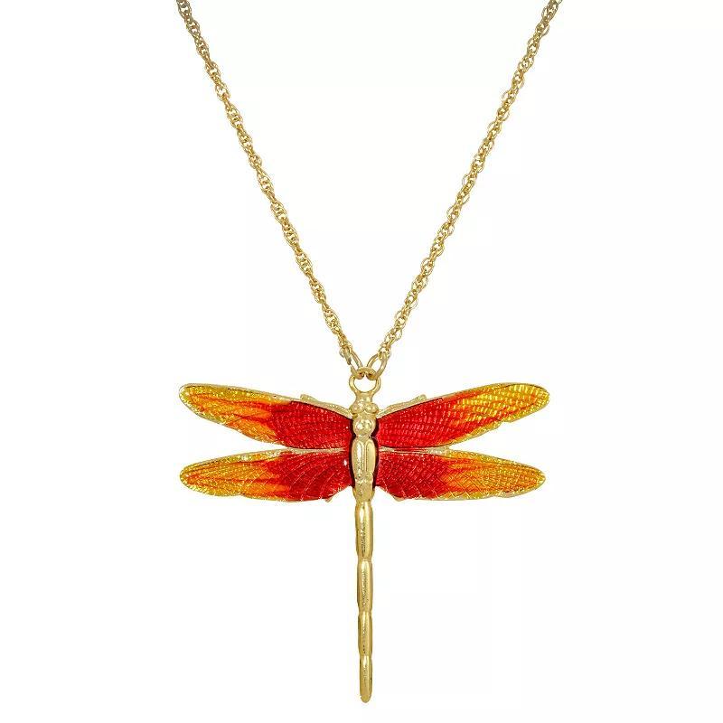 1928 Gold Tone Orange Dragonfly Pendant Necklace, Womens Product Image