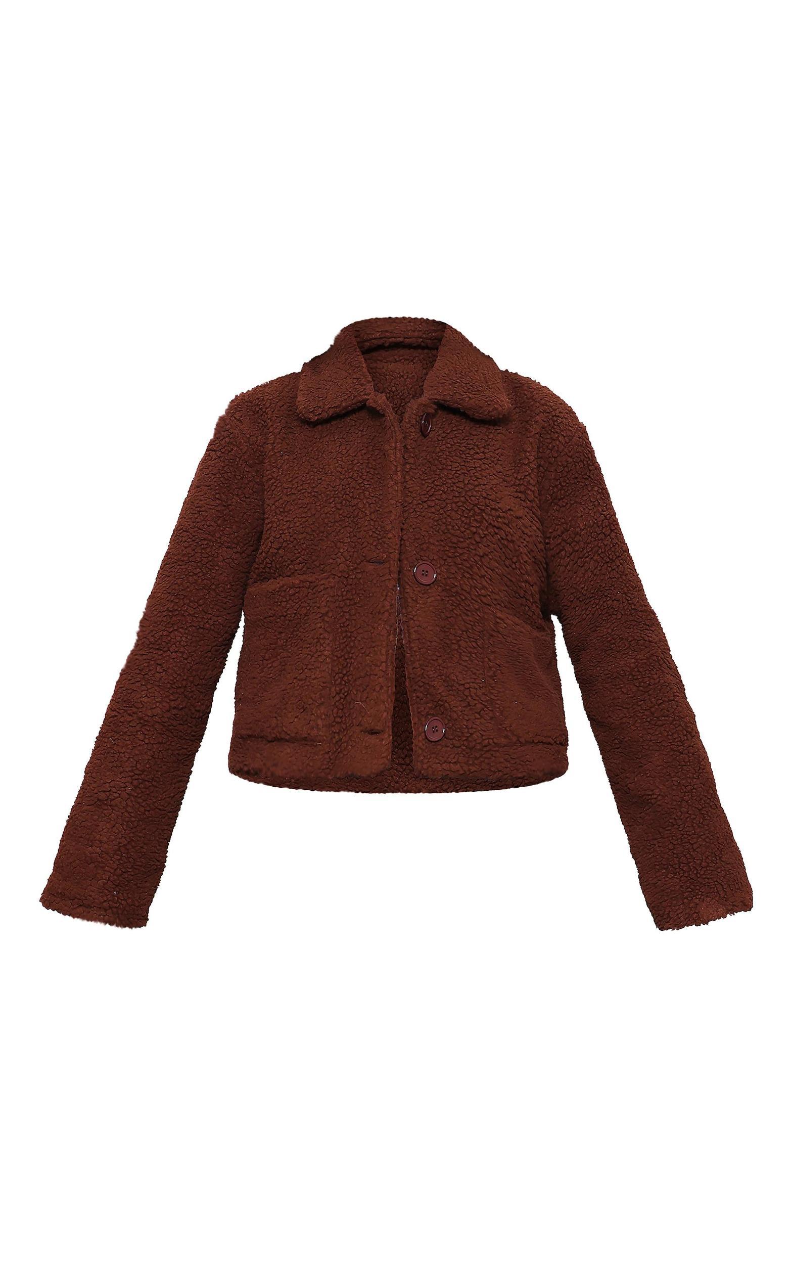Chocolate Cropped Teddy Coat Product Image