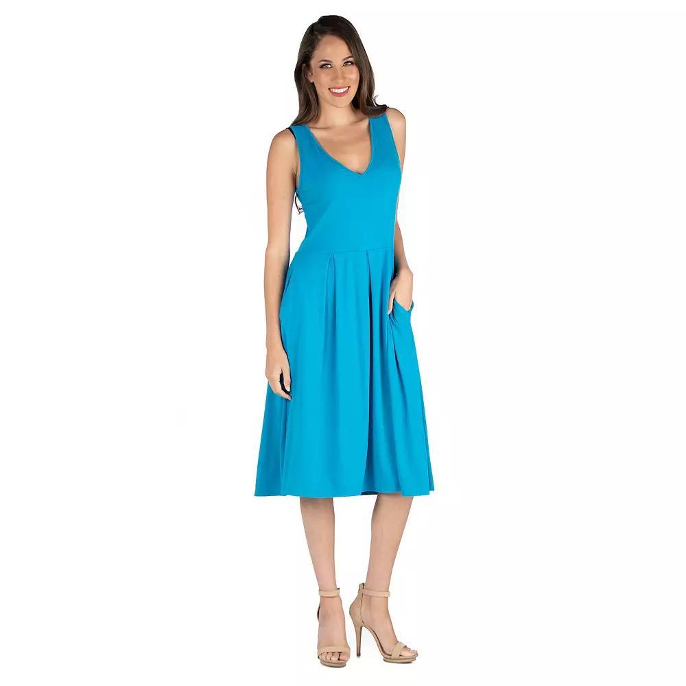 Women's 24seven Comfort Apparel Fit And Flare Sleeveless Midi Tank Top Dress with Pockets, Size: 1XL, Turquoise Product Image