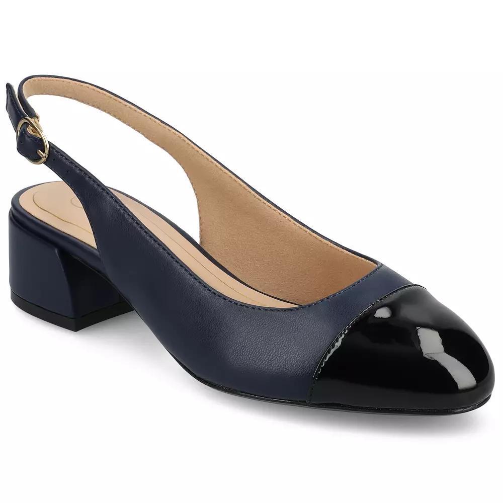 Journee Sammie Women's Cap Toe Block Heel Slingback Pumps, Size: 9.5 Wide, Blue Product Image