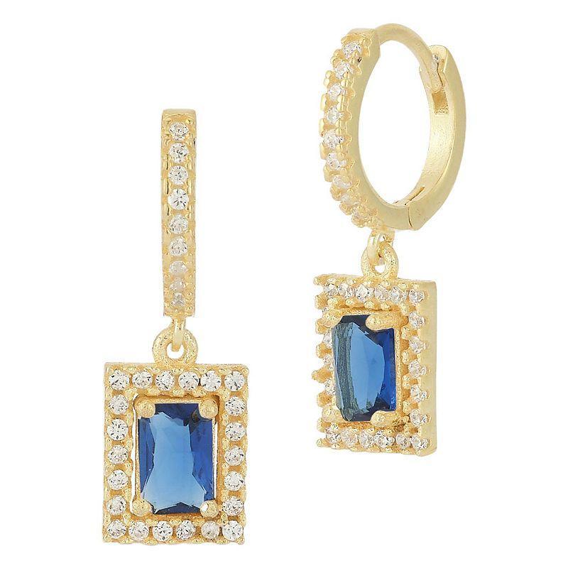 Sunkissed Sterling 14k Gold Over Silver Cubic Zirconia Cluster Charm Huggie Hoop Earrings, Women's, Gold Tone Blue Product Image