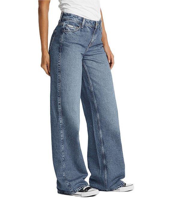 Guess Mid Rise Wide Leg Denim Jeans Product Image