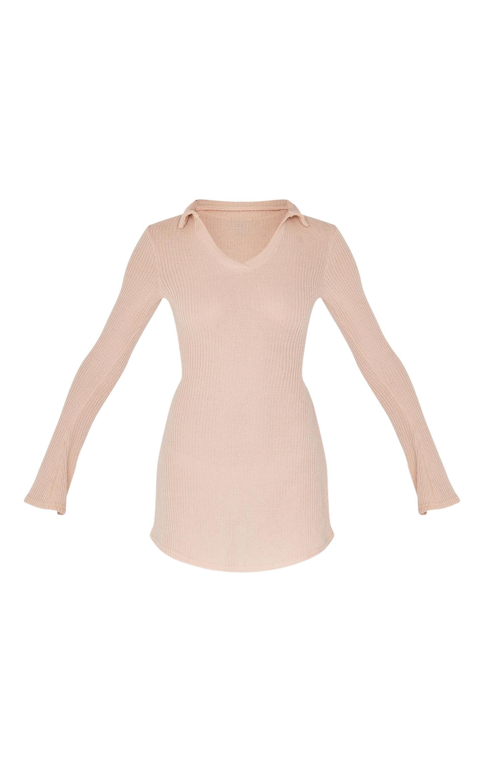 Stone Waffle Textured Long Sleeve Shift Dress Product Image