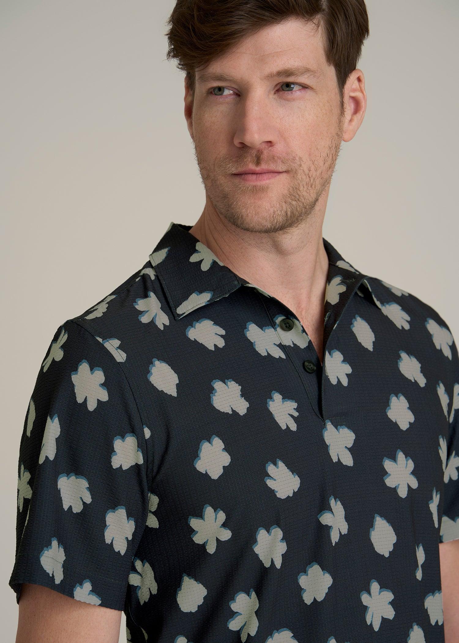 Coastal Perforated Tall Men's Polo Shirt in Navy and Bone Floral Product Image