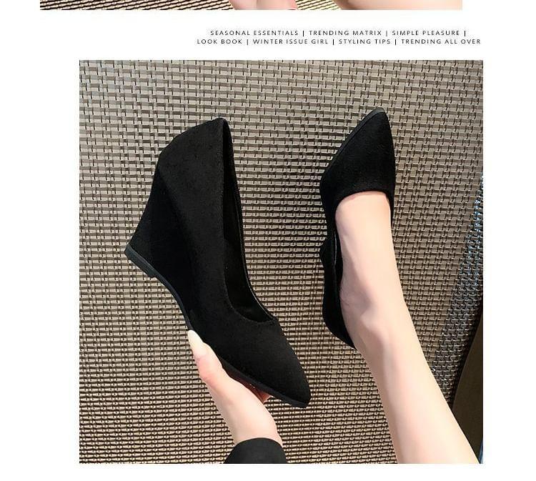 Wedge Heel Pointed Toe Plain Pumps Product Image