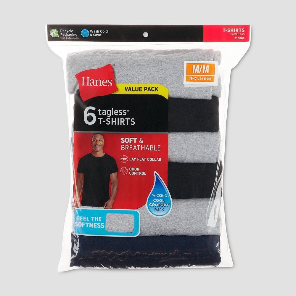 Hanes Red Label Mens Crewneck Dyed T-Shirt 6pk - BlackBlue Product Image