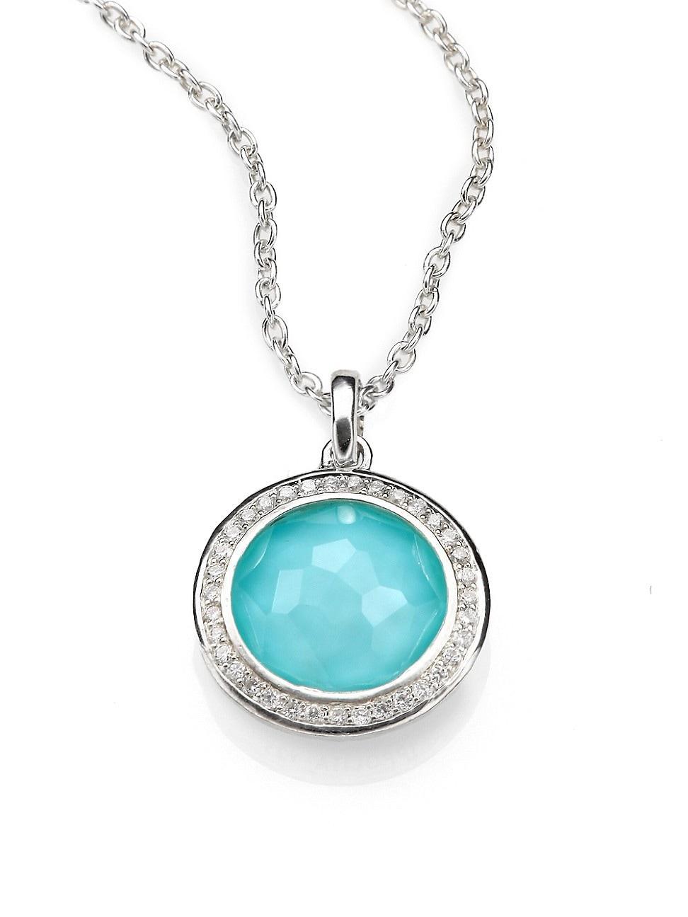 Ippolita Sterling Silver Stella Lollipop Pendant Necklace in Turquoise Doublet with Diamonds, 16 Product Image