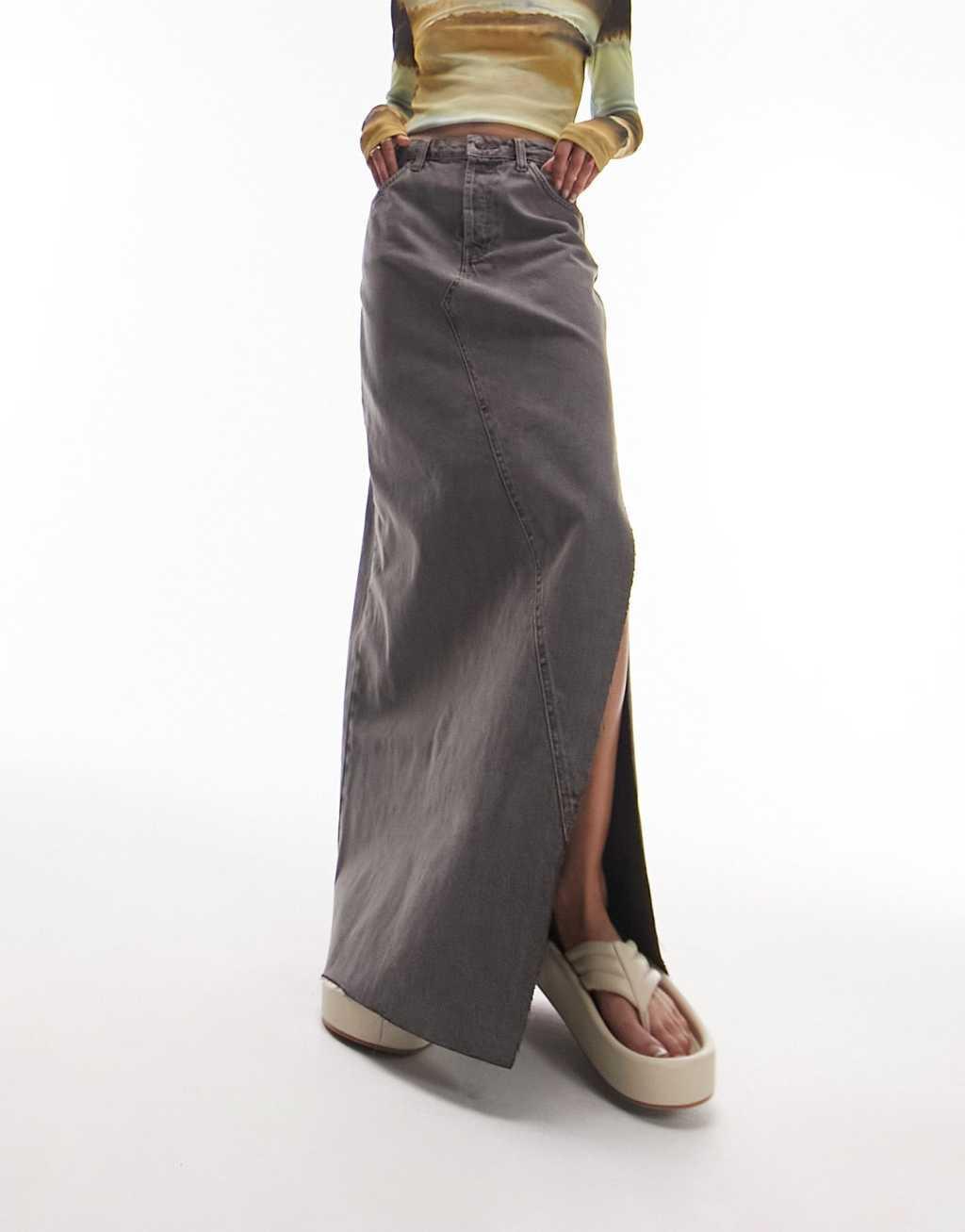 Topshop denim thigh split maxi skirt Product Image