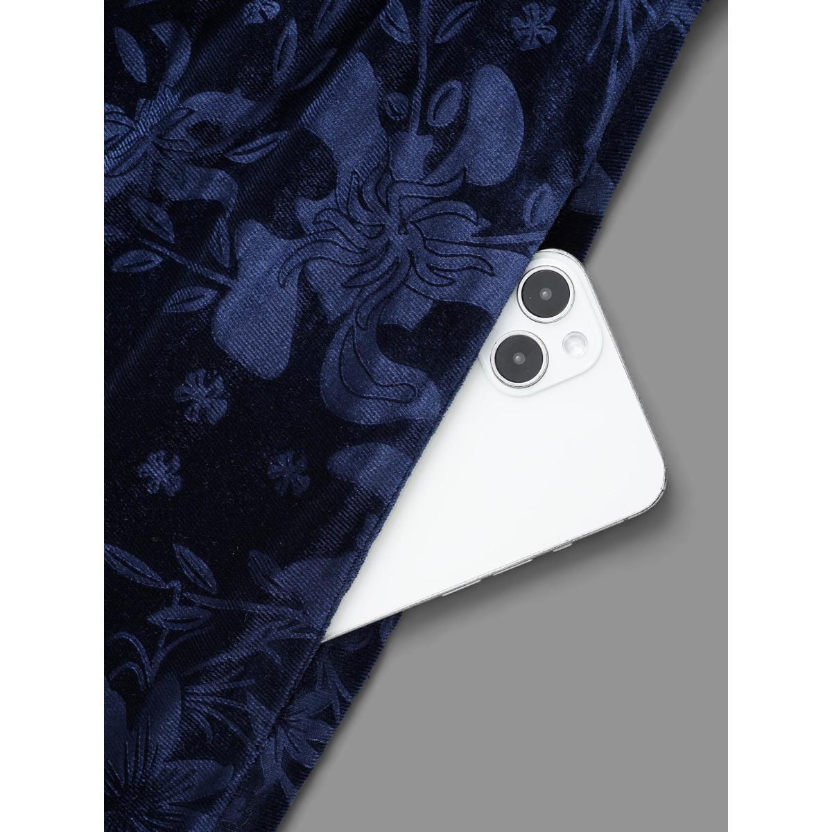 Plus Size Velvet Button Detail V-Shaped Neck Dress DarkBlue Women Cocktail Texture V-neck Elbow-length sleeve Curvy BloomChic 12/L Product Image