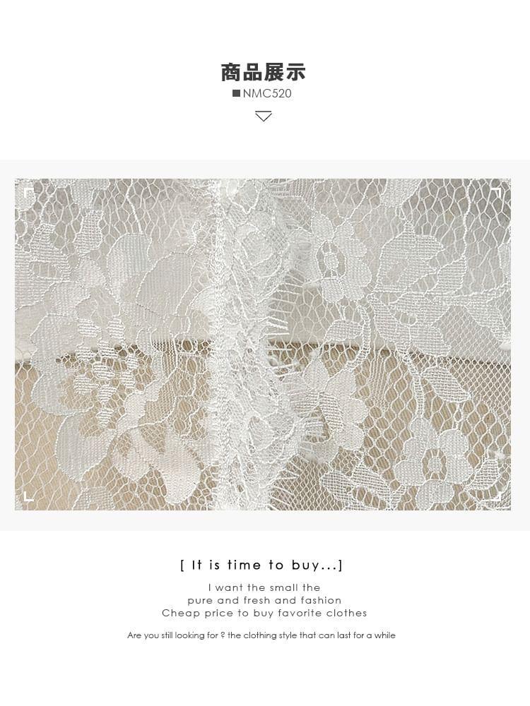 Bell-Sleeve V-Neck Sheer Lace Shirt Product Image
