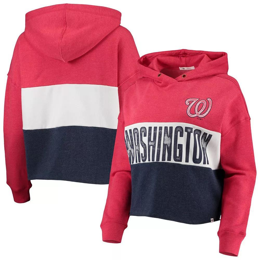 Women's '47 Heathered Red/Heathered Navy Washington Nationals Lizzy Cropped Pullover Hoodie, Size: Large Product Image