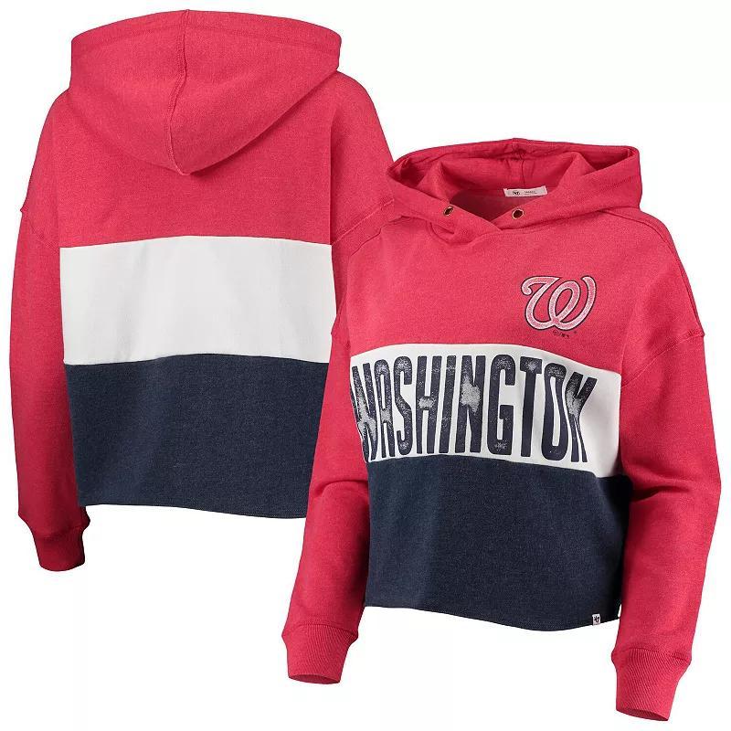 Women's '47 Heathered Red/Heathered Navy Washington Nationals Lizzy Cropped Pullover Hoodie, Size: Large Product Image