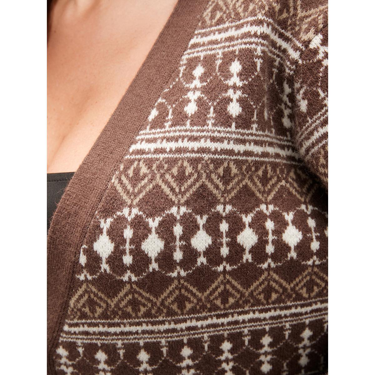 Plus Size Bandana Contrast Super Soft Knit Pocket Open Front Cardigan Tan Women Casual Loose Long Sleeve Dailywear Cardigans BloomChic 10/M Product Image