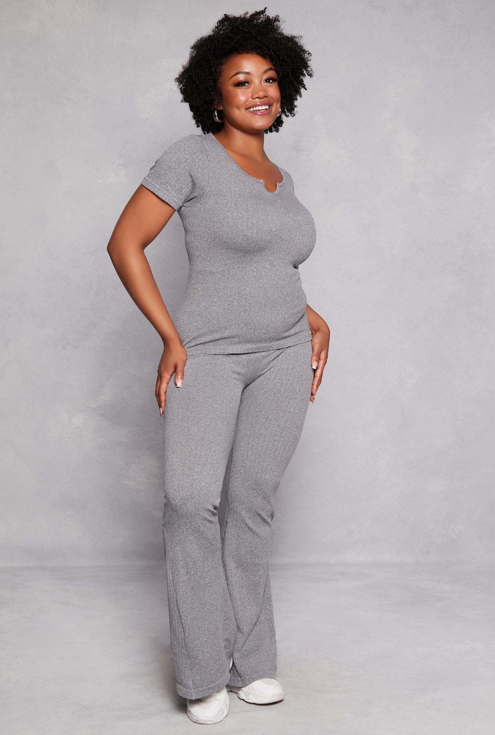 Womens Plus Size Ribbed High Waist Flare Pants Product Image