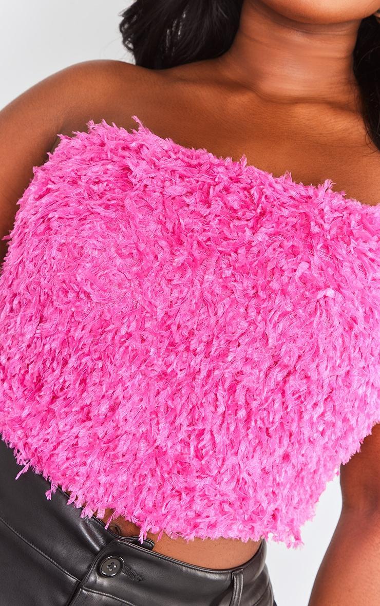 Plus Hot Pink Faux Feather Bandeau Crop Top Product Image