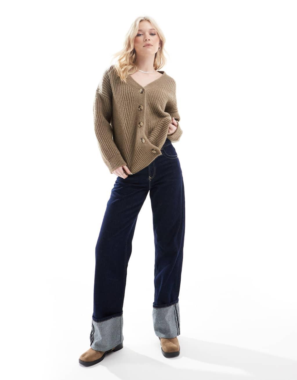 ASOS DESIGN chunky oversized cardigan in oatmeal Product Image