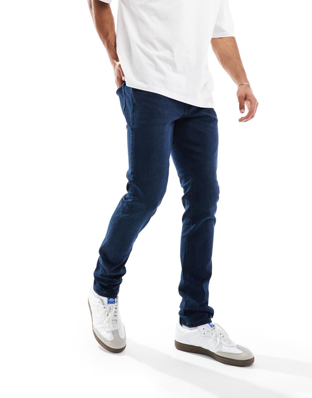 Jack & Jones liam skinny jeans in dark blue wash Product Image