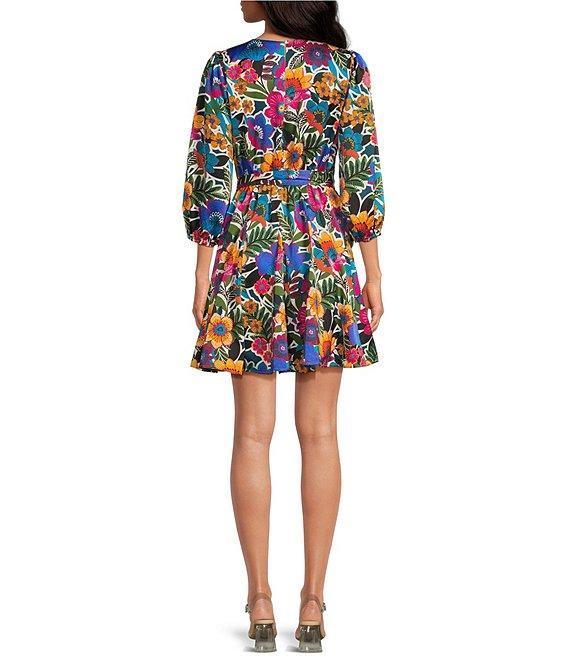 Sugarlips Santa Elena Floral Print Crew Neck Long Balloon Sleeve Mini Dress Product Image