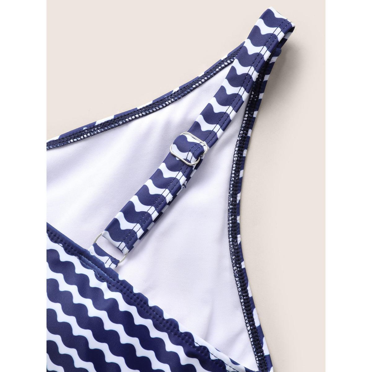 Plus Size Striped Patchwork Ruched Tie Knot Swim Top Women's Swimwear Navy Beach Tie knot High stretch Skinny V-neck Curve Swim Tops BloomChic 22-24/3X Product Image