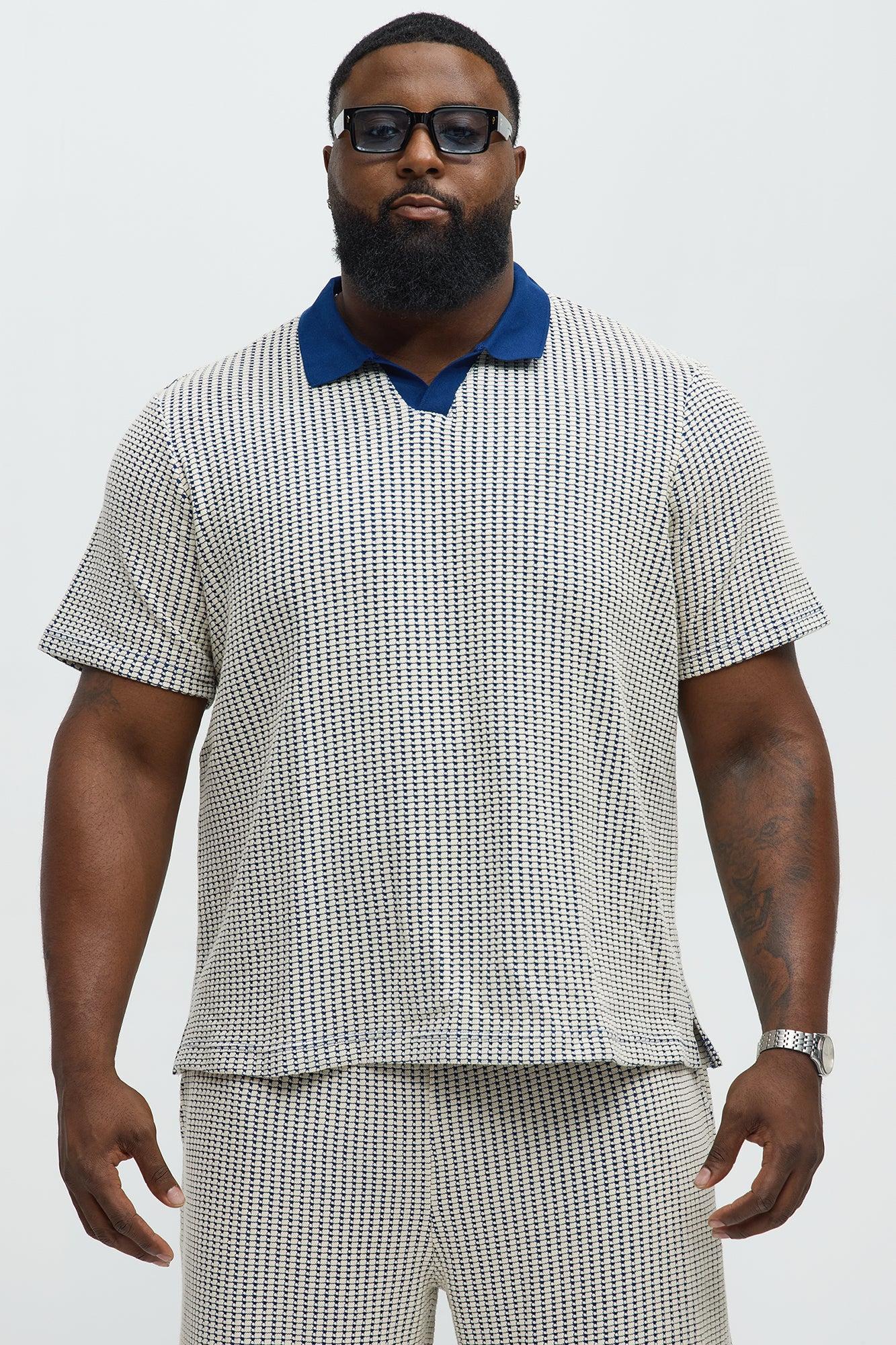 Devin Crochet Contrast Trim Johnny Collar Polo - Blue/combo Product Image