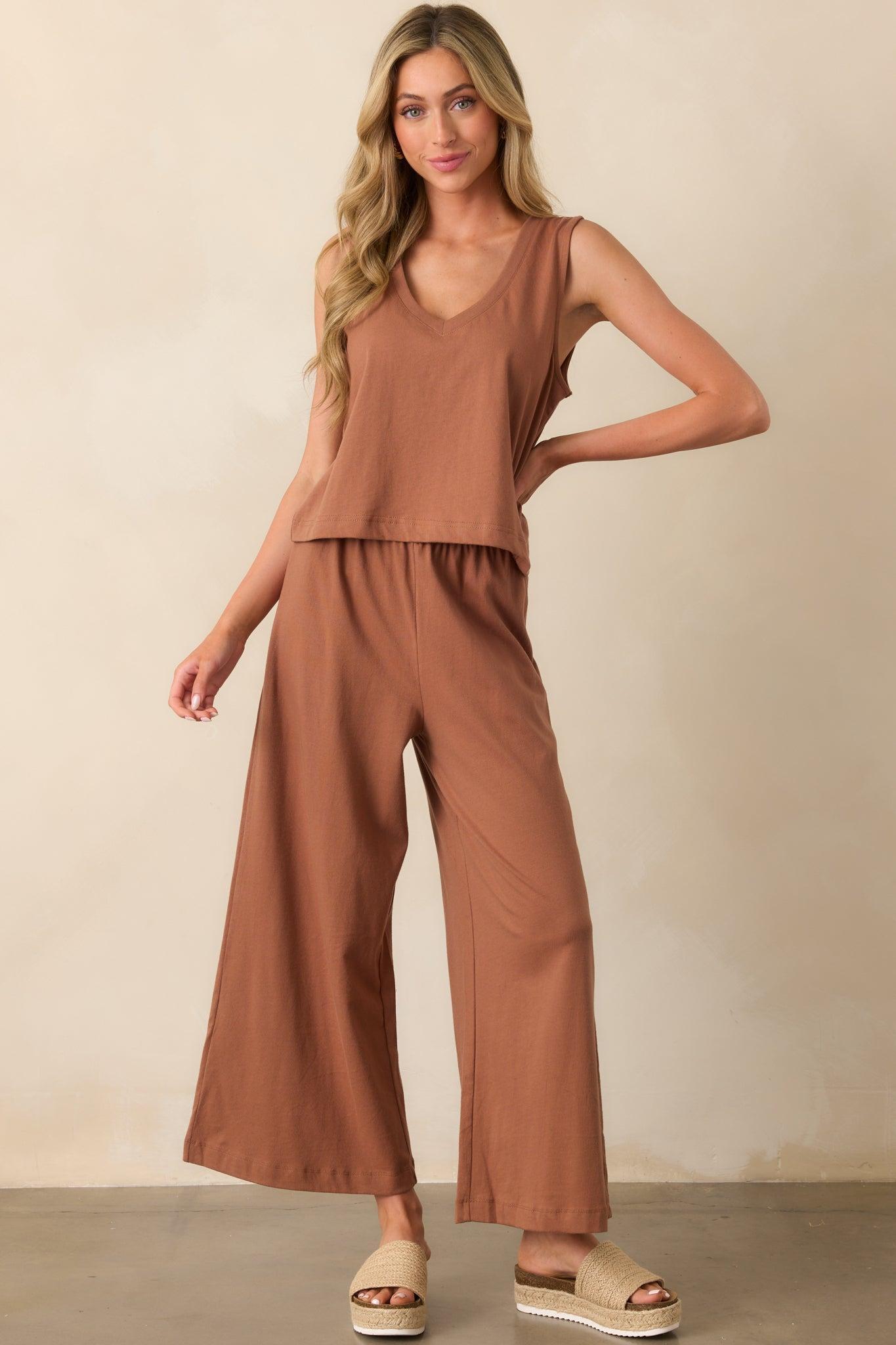 Z Supply Brown Cotton Sloane V-Neck Tank Product Image