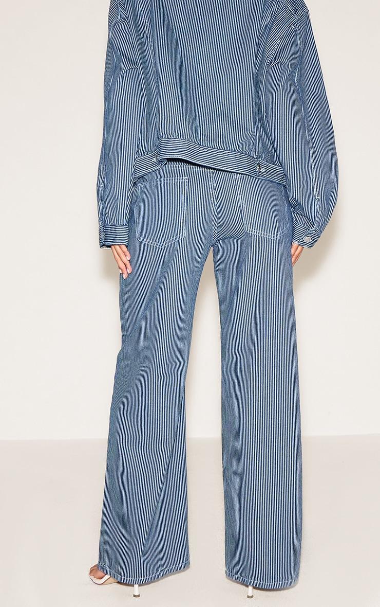 Navy Striped Low Rise Wide Leg Jeans Product Image