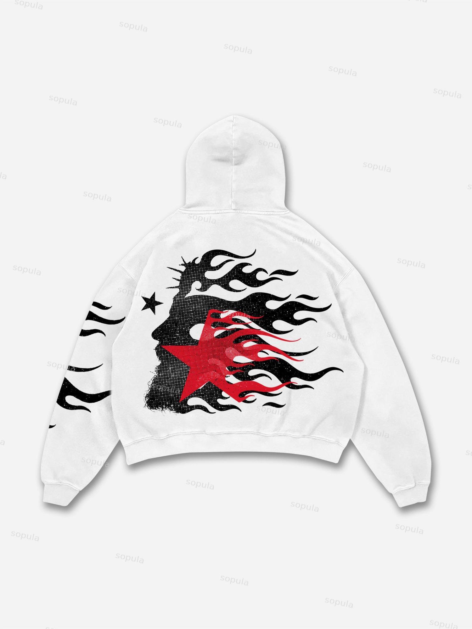 Sopula Jesus Flame Silhouette Vintage Graphic Cotton Hoodie Product Image