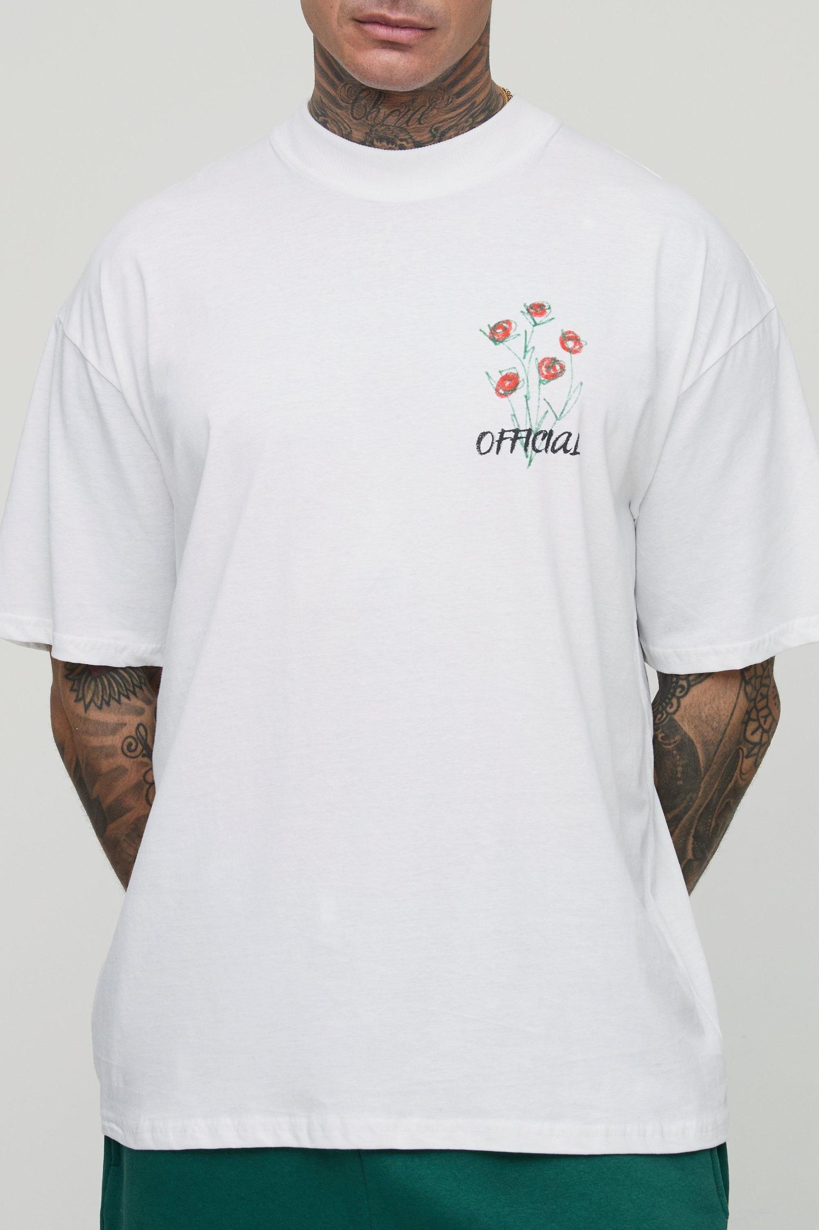 Tall Oversized Extended Neck Doodle Floral Print T-Shirt | boohooMAN USA Product Image