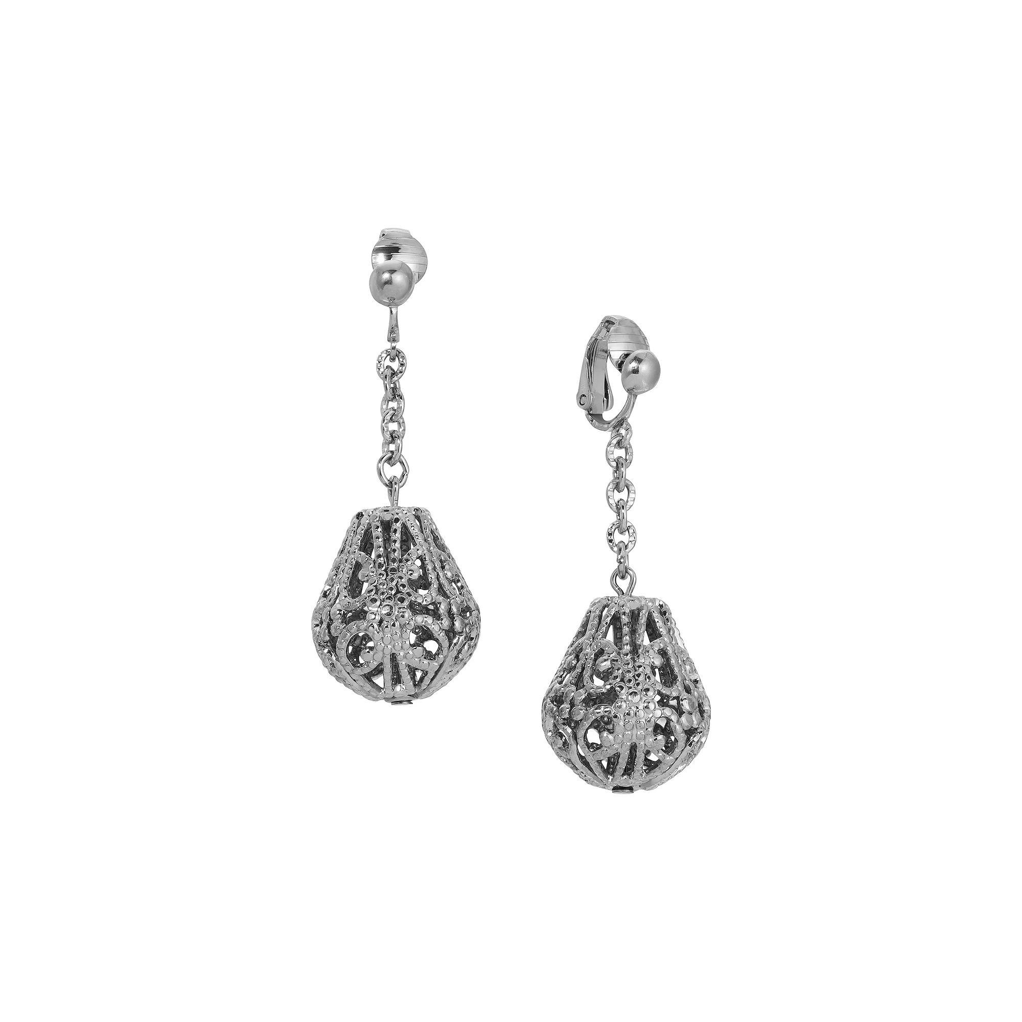 1928 Filigree Linear Drop Clip Earrings, Womens, Gray Product Image