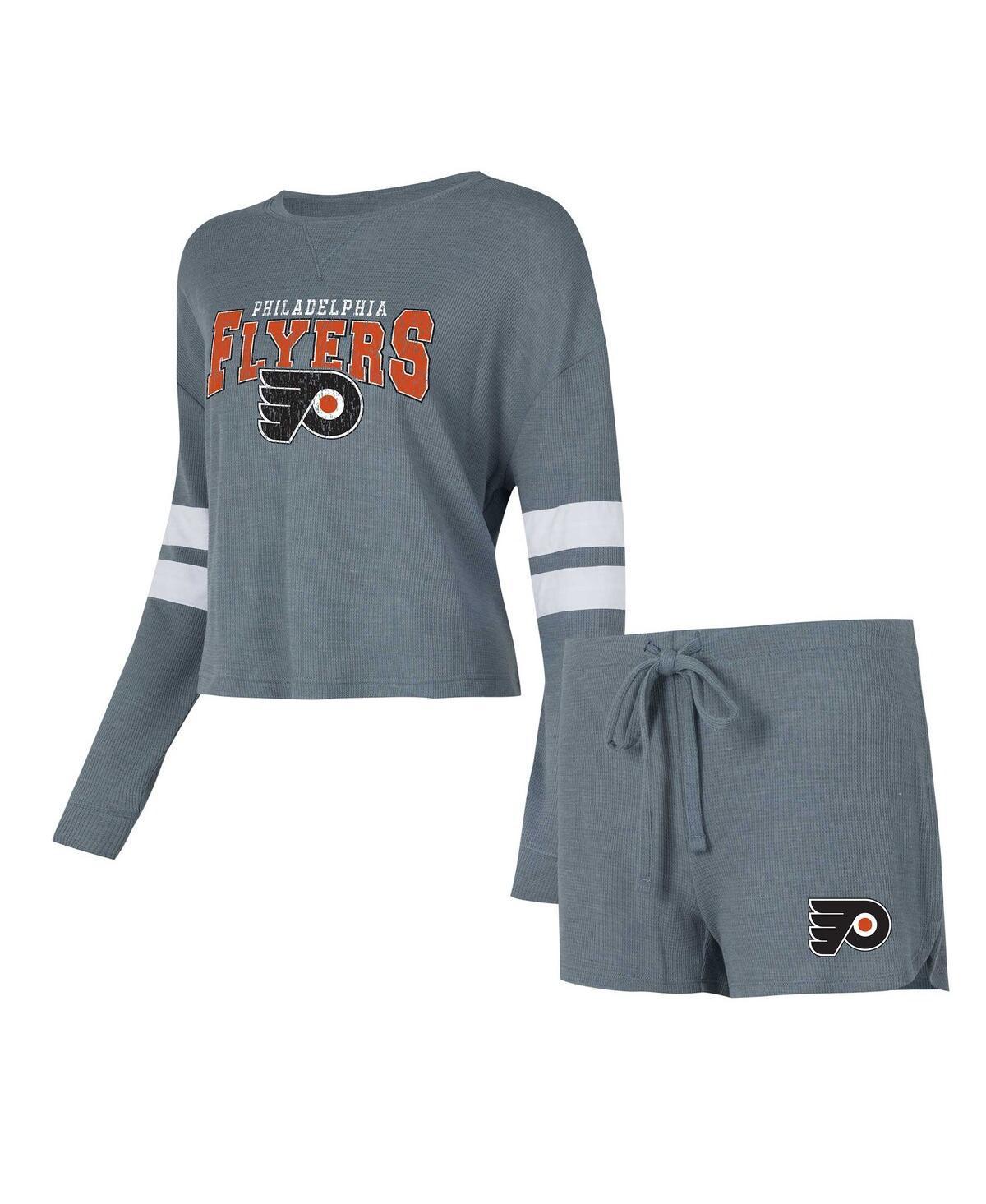 Womens Concepts Sport Charcoal Philadelphia Flyers MeadowLong Sleeve T-Shirt & Shorts Sleep Set Product Image