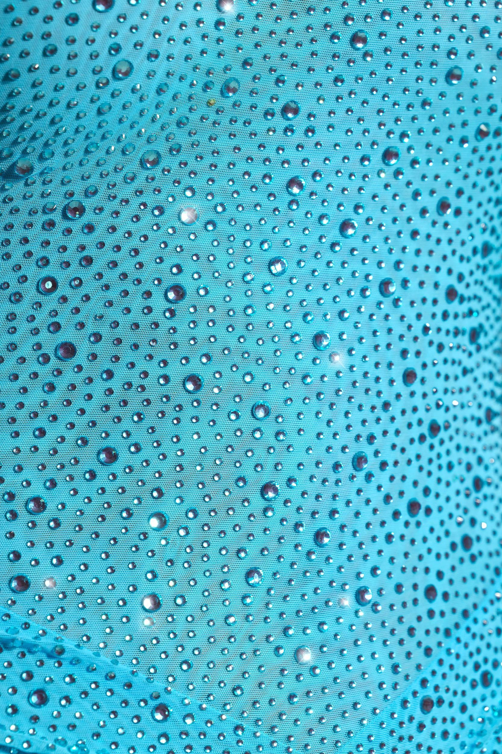 Embellished One-Shoulder Mini Dress in Aqua Blue Product Image
