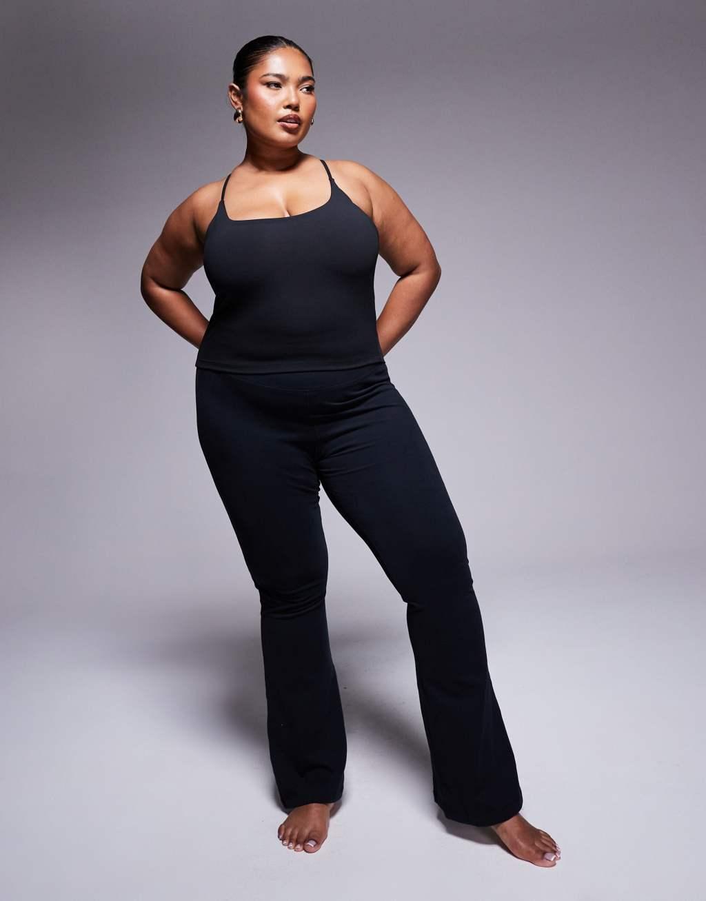 4505 Curve Icon soft touch yoga cami tank top with shelf bra in black  Product Image