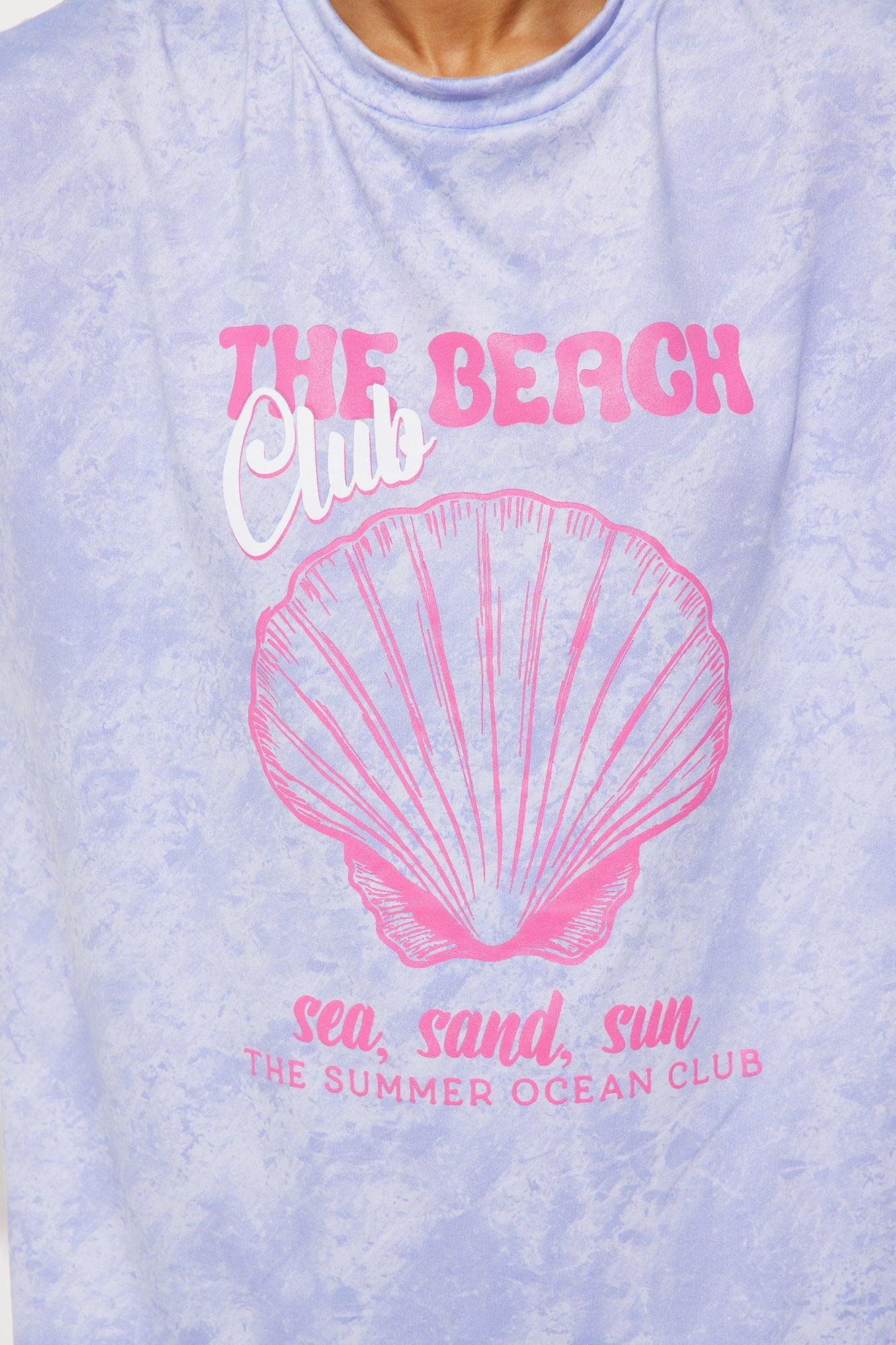 Beach Club Washed Oversize T-Shirt Biker Short Set - Lavender Female Product Image