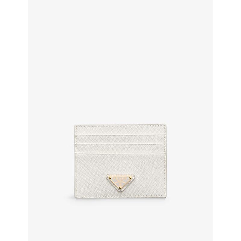 PRADA White Logo-plaque Saffiano Leather Card Holder Product Image